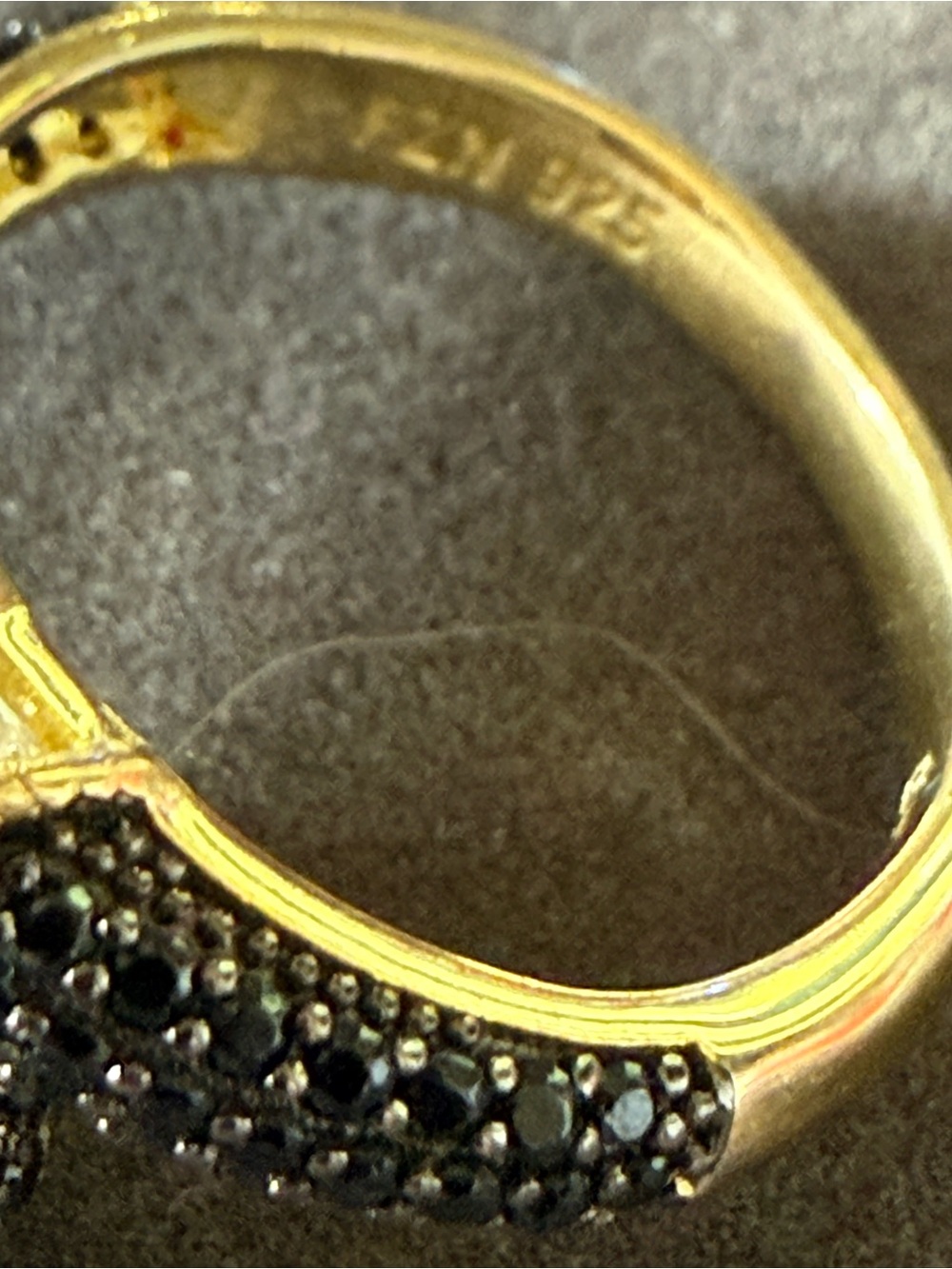 Sterling Silver 925 Gold Panther Ring with Black Pavé Stones and Green Eyes 6 - Picture 3 of 4